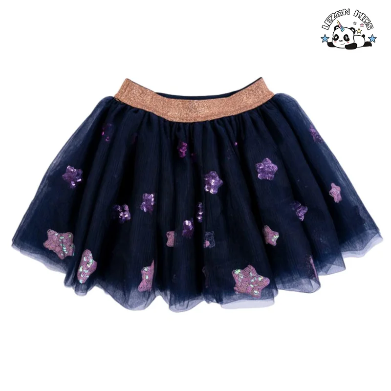 LEZONKIDS - Saia Tutu Fofa e Casual com Lantejoulas em Estrela em Camadas para Meninas, Saia de Tule para o Verão